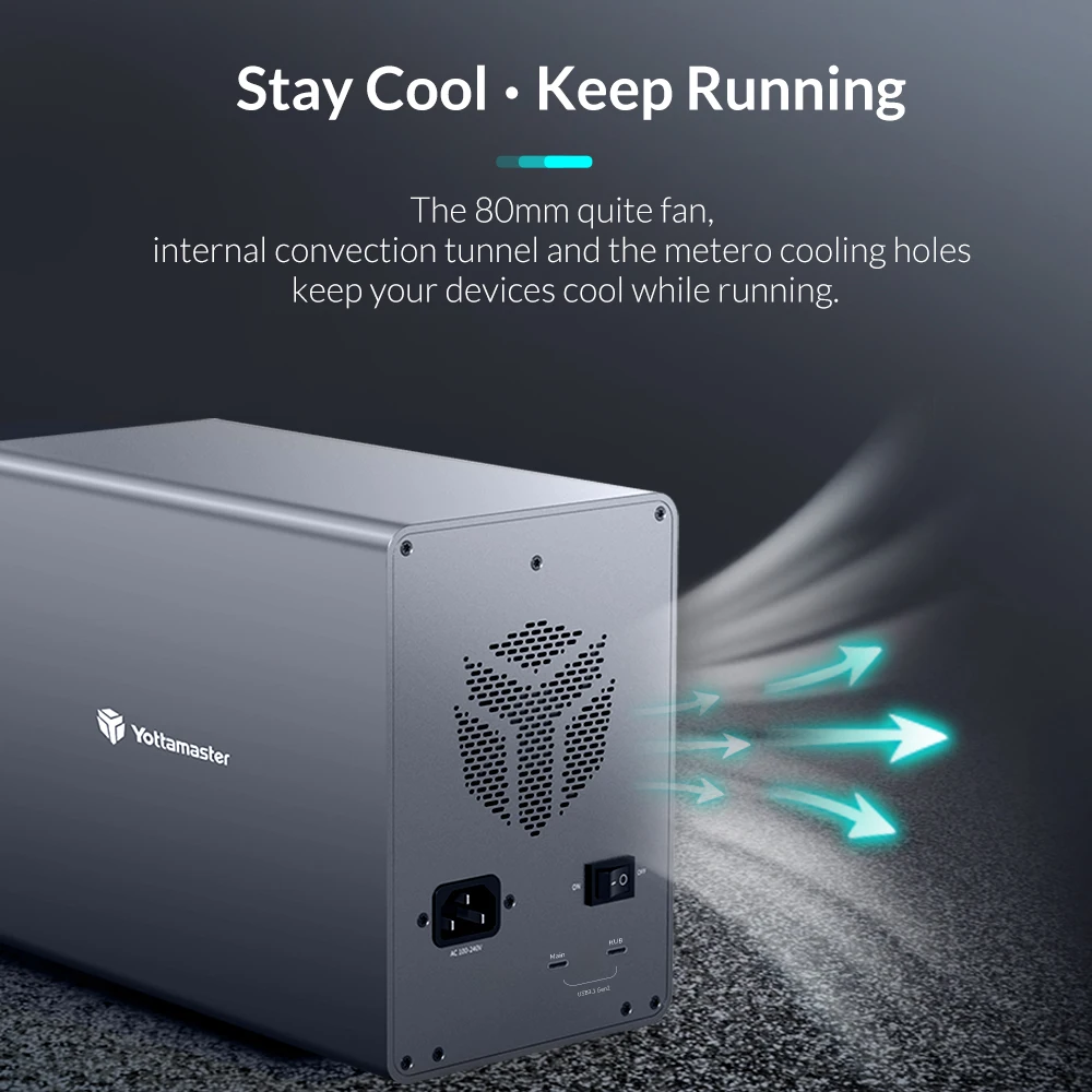Yottamaster 5Bay HDD SSD 인클로저 지원, USB 3.1 (GEN2) C타입, 10Gbps 호환, 2.5/3.5 인치, 80TB (16TB) 용량