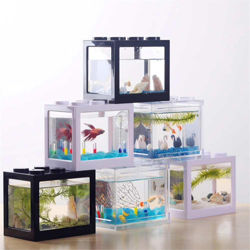 8 Colors Rectangle Mini Aquarium Fish Tank Home Office Tea Table Decoration Small Building Block Fish Tank Eco Tank Accessories (4)