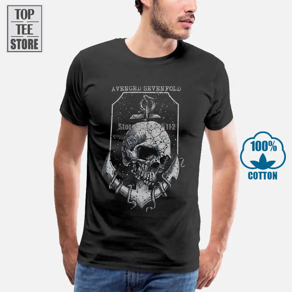 Мужская футболка Avenged Sevenfold A7X с изображением черепа якорем и шипами B & W|Футболки| |