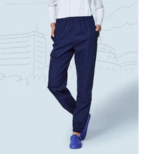 Для женщин и мужчин скрабы брюки эластичные манжеты Хлопок медицинская форма доктор рабочая одежда медсестры низ сплошной цвет эластичный шнурок талии