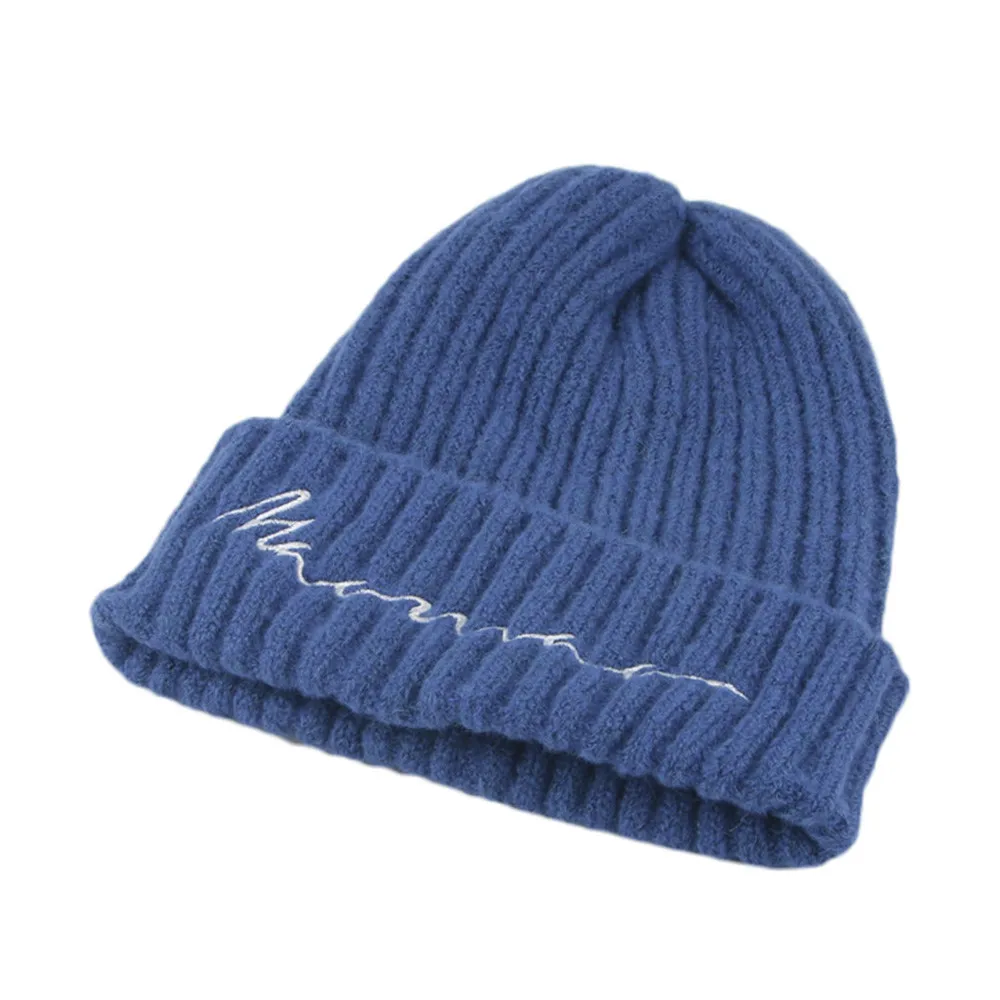Синий Toddler Kid Girl&Boy Baby Embroidery Winter Crochet Knit Hat Beanie Hairball Cap newborn photography props детские шапки - Цвет: Синий