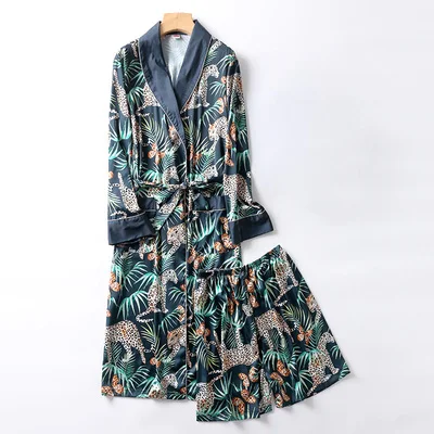 robe shorts set 3 Банный халат для мужчин; комплект из двух предметов; ночная рубашка; атласная Мужская одежда для сна; свободный халат с длинными рукавами и длинные брюки; банный халат для мужчин - Цвет: robe shorts set 3