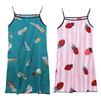 

Baby Girls summer nightwear children's striped nightdress Infant strawberry printed suspender pajamas dress