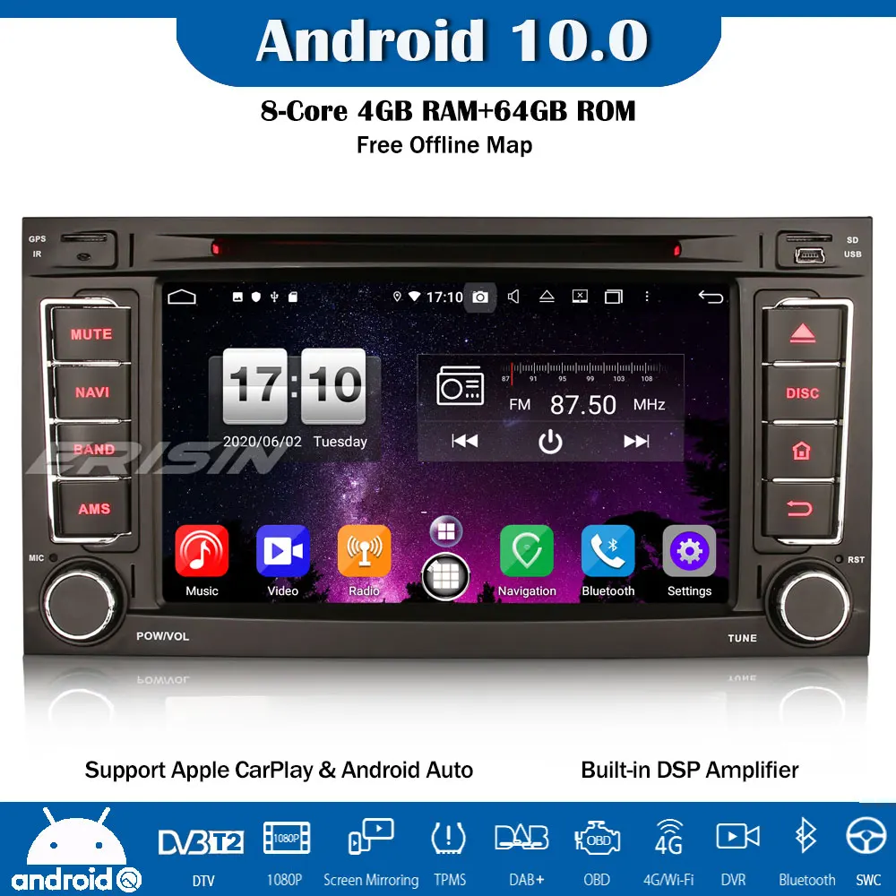 Erisin 8-Core 64GB Android 10.0 DAB+DSP Autoradio CarPlay OBD DVR GPS DVD SWC DTV For VW Multivan T5 Touareg | Автомобили и