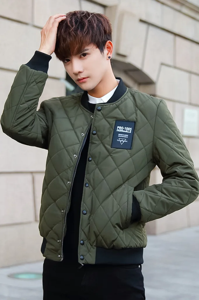 Now Autumn& Winter Men Thick Baseball Collar Korean-style Slim Fit down Jacket Cotton-padded Clothes Youth Trend Large Size Cot