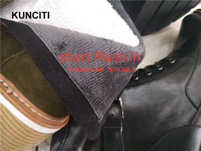 KUNCITI/; армейские зеленые ботинки на платформе; ботильоны с острым носком; теплая зимняя обувь на шнуровке; ботинки на не сужающемся книзу высоком массивном каблуке; D104