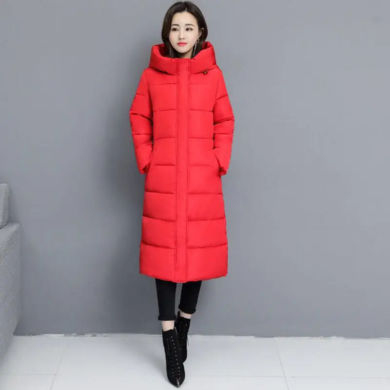 4XL размер женские парки красный плюс размер зимняя одежда женское пальто Длинная тонкая Студенческая одежда женская верхняя одежда женская одежда Мода