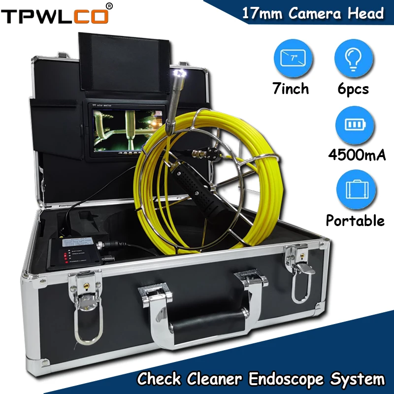 

Diameter 17mm Professional Camera Head 20m Cable Reel 7" LCD TFT Sewer Check Cleaner Endoscope System With DVR And Sun-visor