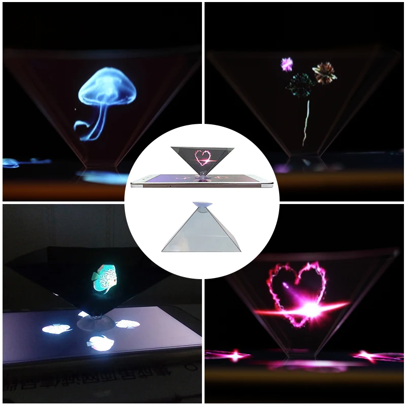 2020 Mini 3D Hologram Pyramid Display Projectors Video Stand Universal For Xiaomi Huawei Holographic 3D Mobile Phone Projectors