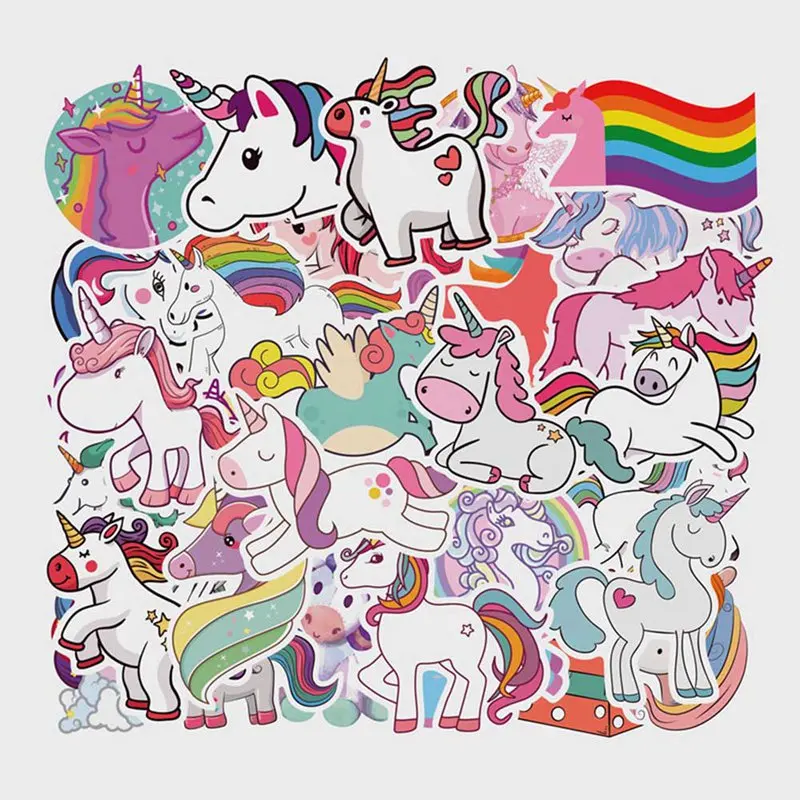 

50 Pcs Unicorn Stickers For Laptop Skateboard Luggage Car Styling Bicycle Motorcycle Doodle Decals Cute Funny Waterproof Sticker