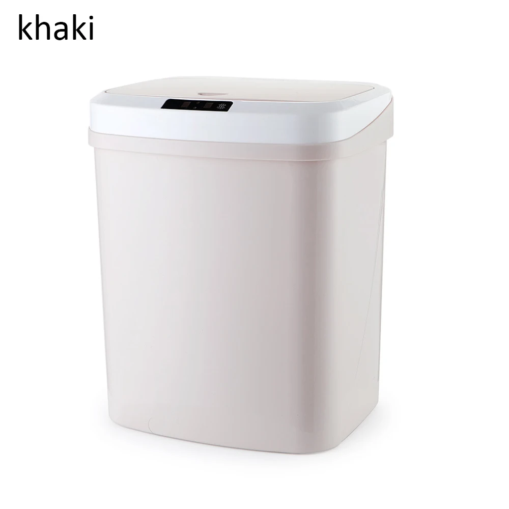Khaki Intelligent Induction Motion Sensor Waste Bins Wide Opening Eco-Friendly Waste Garbage Bin Automatic Touchless Kitchen Trash Can - Цвет: Khaki