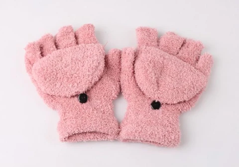 Warm Exposed Finger Mittens Knitted Warm Flip Half Finger Gloves Unisex Plus Thick Male Fingerless Gloves Men Wool #49153