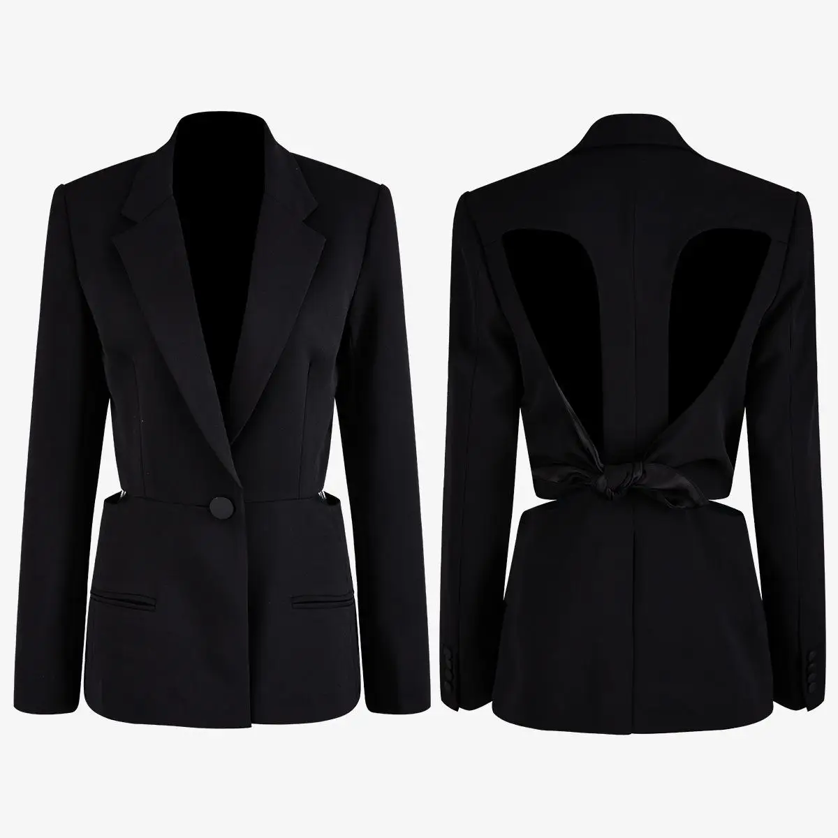 Getвесенний Женский блейзер с одной пуговицей и длинным рукавом, женский тонкий костюм, куртка с открытой спиной, сексуальный женский черный блейзер, пальто - Цвет: black