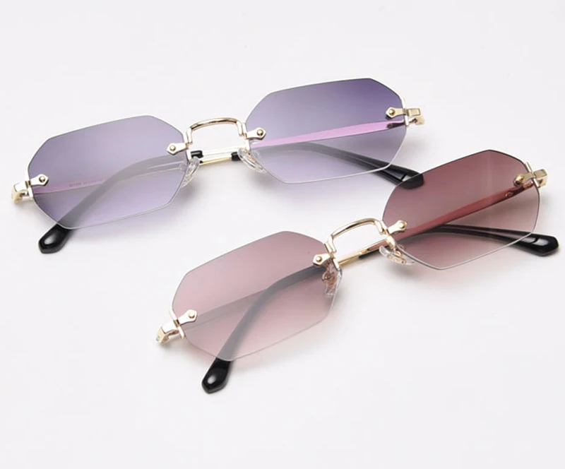 Kachawoo Vintage-Sonnenbrille, randlos, für Damen, achteckig, braun, blau, modische Brille, für Herren, rechteckig, Metall, Polygon, beliebt, Frühling – Detail 2