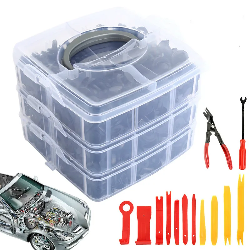  620PCS Car Fastener Clip with 1/2/5/8 Pcs Tools Door Trim Panel Auto Bumper Rivet Retainer Push Eng