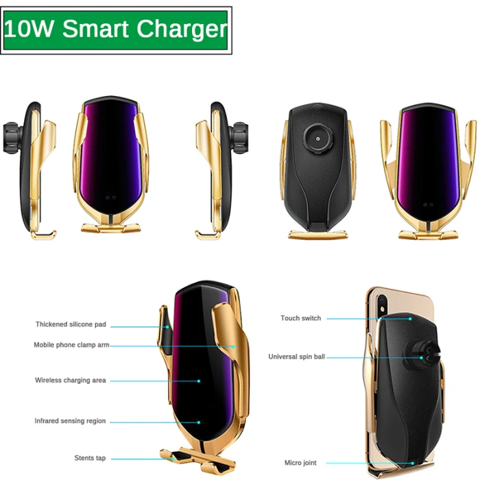 Быстрая зарядка 10 Вт беспроводное автомобильное зарядное устройство S5 автоматическое зажимное крепление держателя телефона в автомобиле Беспроводное зарядное устройство для iPhone huawei samsung