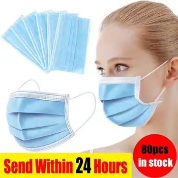 

80pcs Men Women Adult Face Dust Masks Facial 3-Ply Cover Protective Masks Disposable Anti-influenza Safety Masks Fast Ship