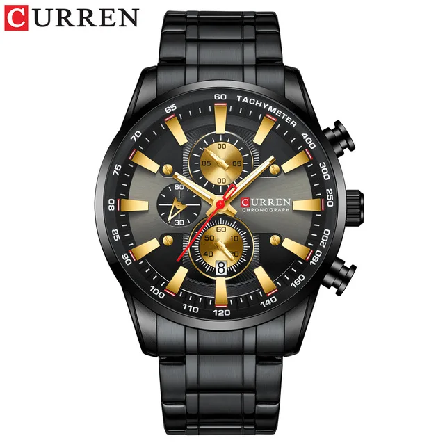 black gold CURREN часы мужские наручные часы с ремешком из нержавеющей стали модные кварцевые часы с хронографом светящиеся указатели уникальные спортивные часы - Цвет: black gold
