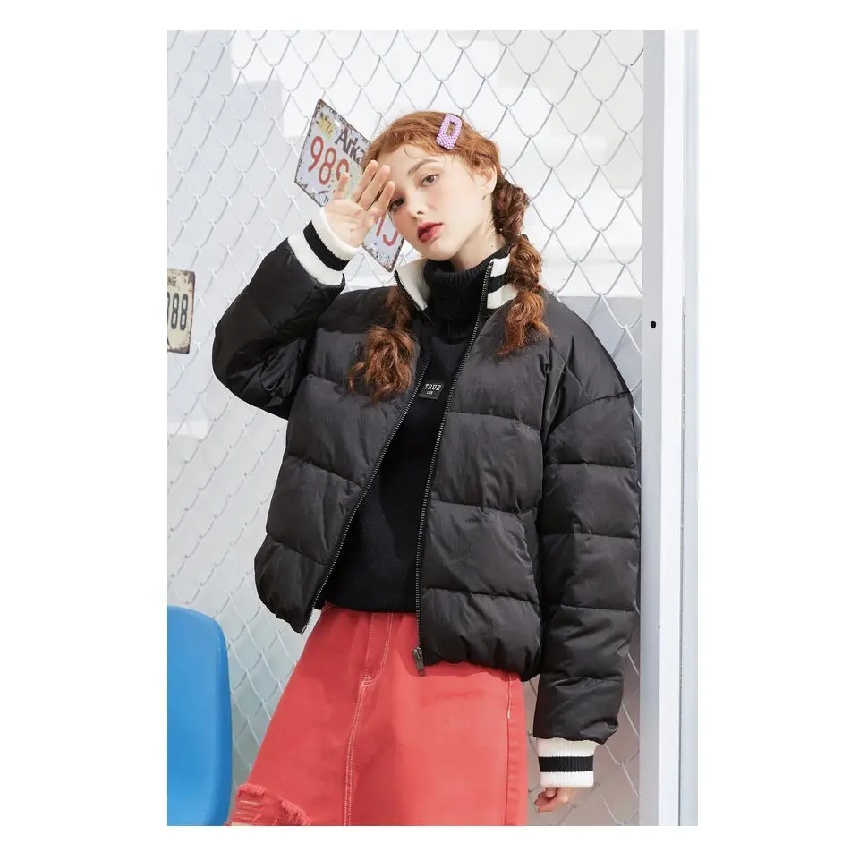 Metersbonwe MTEE Down Jacket Women Winter Warm 80% White Duck Short Baseball Clothes Down Loose Female Coat