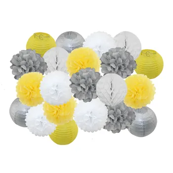

21pcs/Set Folding Round Lantern Gold Silver Hanging Paper Crafts Ornaments For Baby Boy Girl Birthday Wedding Events Decoration