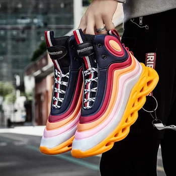 

Spring Orange Sock Shoes Fashion Men Lightweight High Top Loafers Shoes Hiphop Orange Mens Casual Sneakers Zapatillas De Hombre