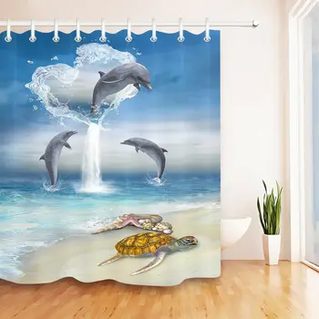 

Waterproof Fabric Jumping Dolphin Sea Turtle Shower Curtain Polyester Bath Custom