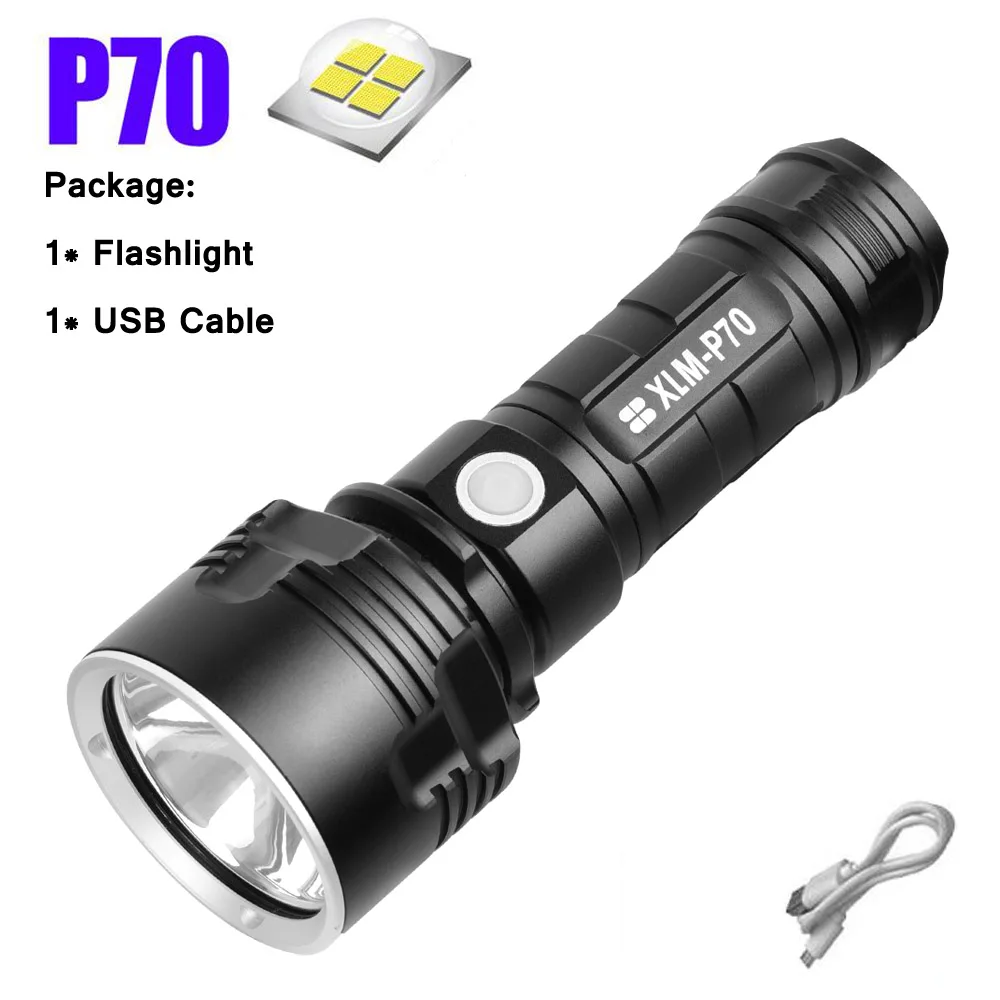 Anjoet супер мощный светодиодный фонарик L2 XHP70.2 тактический фонарь USB перезаряжаемая водонепроницаемая лампа яркий фонарь кемпинг 26650 - Испускаемый цвет: XHP70.2-A