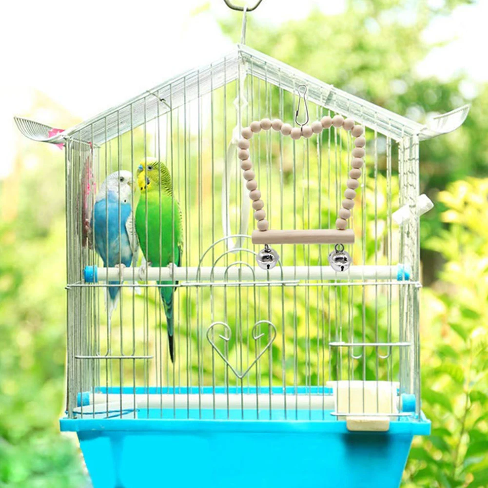 8 шт. Pet Bird Parrot деревянный шар из бисера колокольчики веревка Подвесные качели клетки жевательная игрушка для укуса