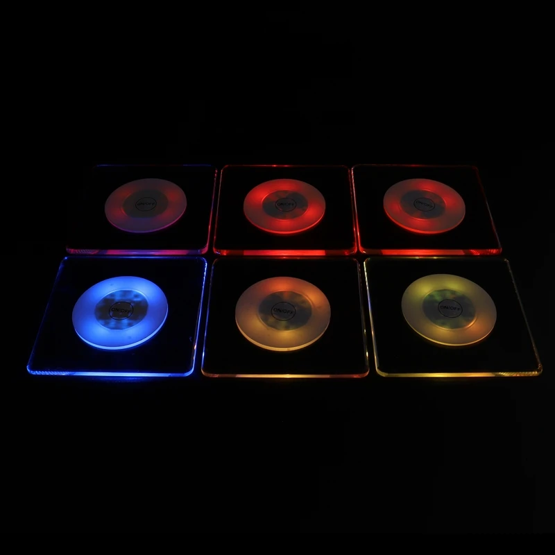 Светодиодный светильник Coaster, акриловый кристалл, ультратонкий Светодиодный светильник Coaster, мигающая палочка, квадратная Подставка под стакан, 6 шт