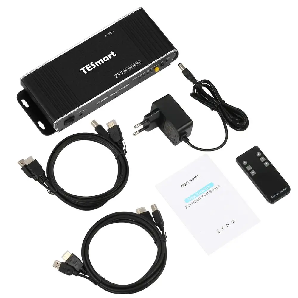 HDMI переключатель 4K, TESmart HDMI 4K@ 60Hz Ultra HD 2x1 HDMI KVM переключатель поддерживает USB 2,0 устройств управления до 2 компьютеров/серверах