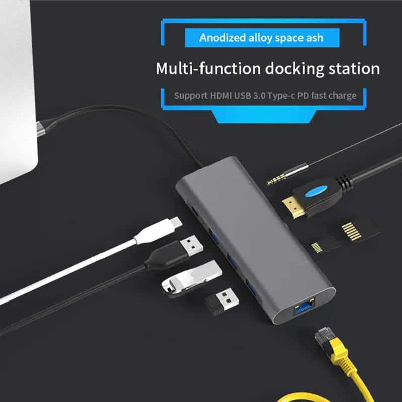 9-in-1 Type-C Hub USB3.0 4K HD PD High-Speed Charging for Mobile MacBook Huawei XiaoMi Lenovo Docki