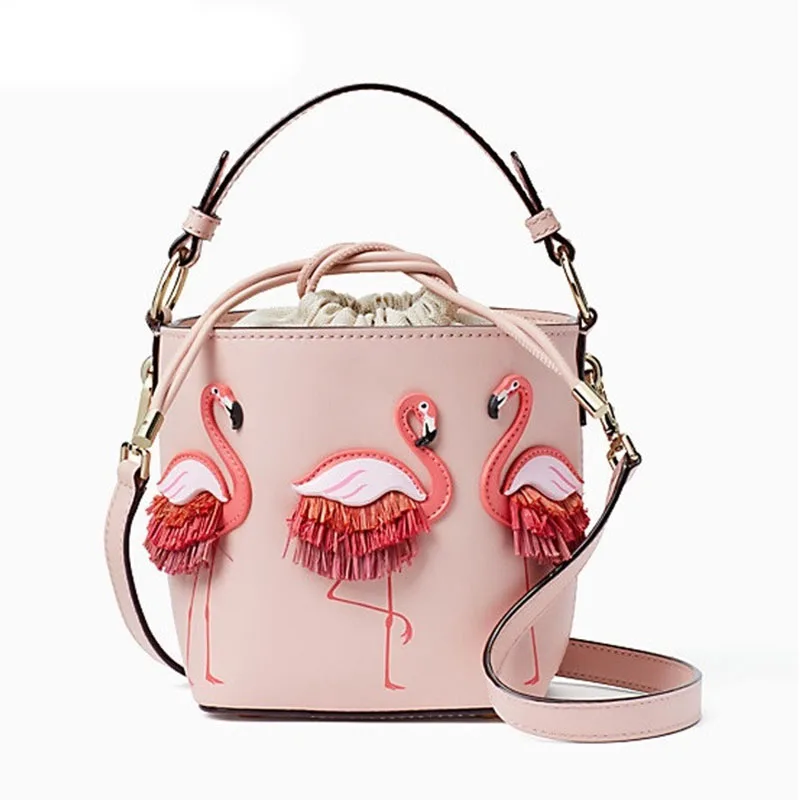 

Japanese flamingo bucket bag small fresh contrast color slanting shoulder bag female bag