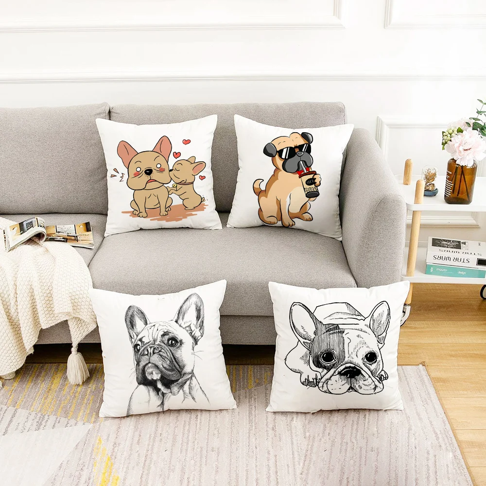 Bulldog Dog Print Cushion Case Kids White Square Polyester Pillow Cover Home Decorative Coffee Sofa Chair Throw Pillows Coussin | Дом и сад