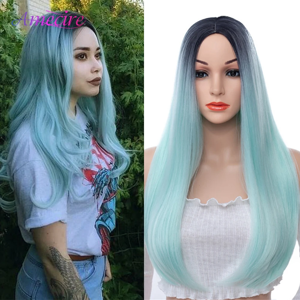 

Искусственные парики черного цвета Омбре для чернокожих женщин, Длинные прямые парики для косплея, без кружева, полностью искусственная работа