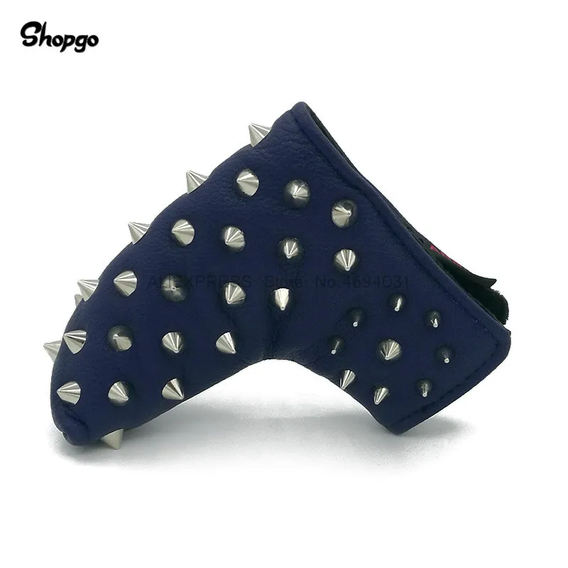 

[Silver Rivets] Premium Navy Blue Golf Putter Headcover Magnetic Closure Golf Blade Covers PU Leather With Velvet Novelty Gift
