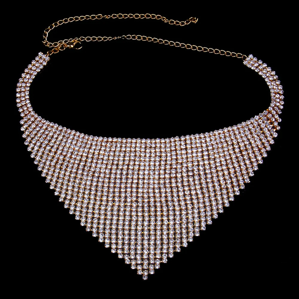 Bijoux Femme(украшения своими руками) цвета: золотистый, серебристый Роскошные Стразы Большой колье Цепочки и ожерелья для Для женщин с украшением в виде кристаллов Биб Воротник Колье Цепочки и ожерелья ювелирных изделий