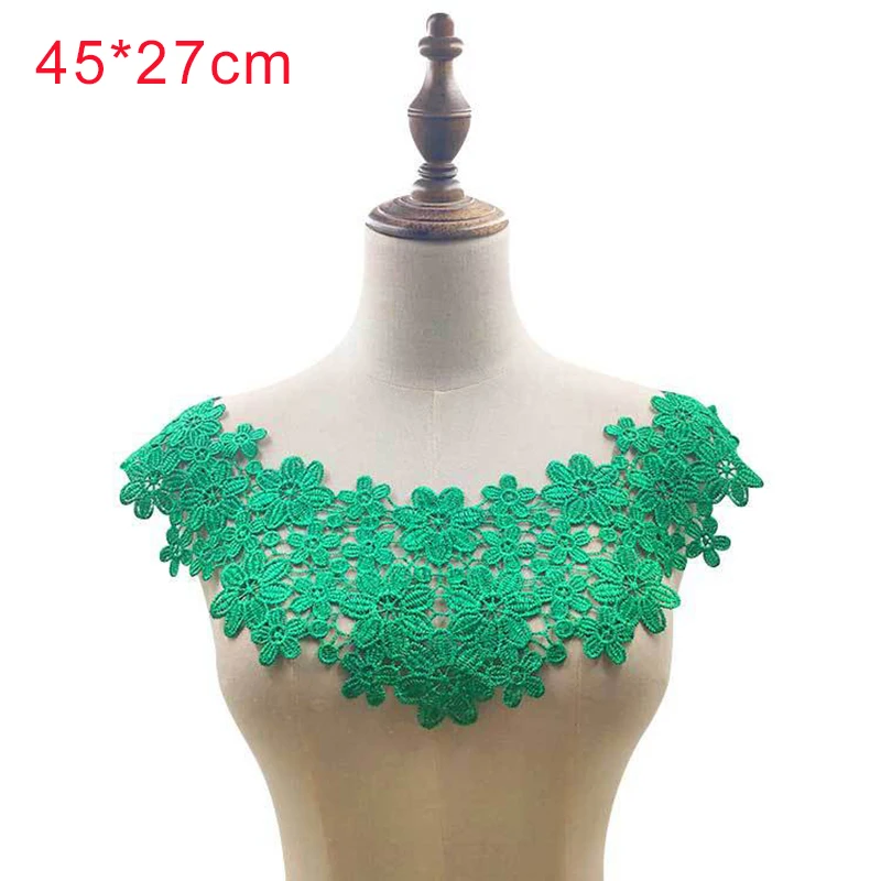 1 пара Высококачественная белая кружевная ткань вышитый воротник цветок полый воротник аппликация декольте для кружевной ткани Швейные принадлежности - Цвет: 31-Green