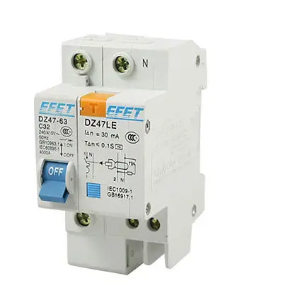 DZ47LE DIN рейка крепление 1P+ N утечки на землю выключатель AC 240/415V 32A