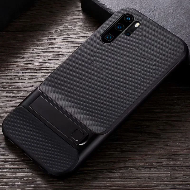 CAPSSICUM чехол с подставкой для huawei P30 Pro Чехол s PC силиконовый гибкий тонкий гелевый противоударный чехол с подставкой для задней панели P30PRO - Цвет: Черный