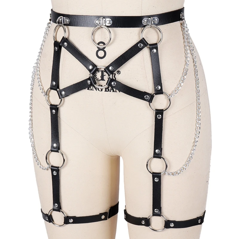 Sexy Leather Thigh Straps Lingerie Gothic Fashion Women Bdsm Buttocks Leg Bondage Harness Chain Garter Belt Pole Dance Costume
