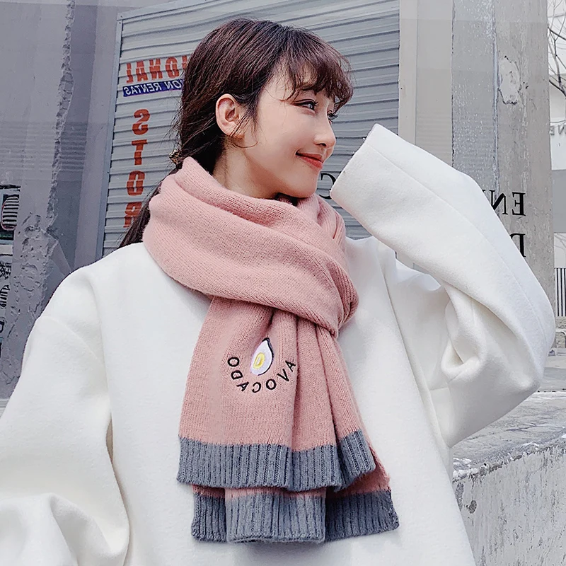 

zq Japanese Style Scarf for Women Winter Thickened Avocado Warm Korean Style Versatile Winter Wool New Scarf for Women