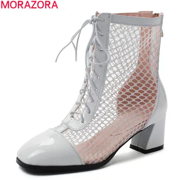 

MORAZORA big size 33-48 fashion women boots simple lace up solid color ankle boots spring autumn square heels ladies shoes