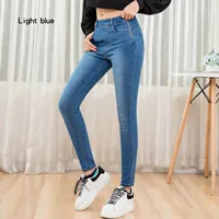 light blue in white LEIJIJEANS, Новое поступление, повседневные длинные джинсы с высокой талией, модные, на молнии сбоку, уличные, удобные, женские джинсы размера плюс, 9198 - Цвет: light blue in white