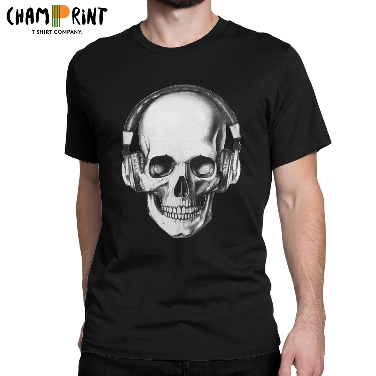 Skull HEADPHONES T-Shirt Men Cool Dead Harajuku Awesome Pure Cotton Tee Shirt O Neck Short Sleeve T New Arrival Tops | Мужская одежда