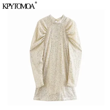 

Vintage Sexy Sequins Shinny Mini Dress Women 2020 Fahsion O Neck Puff Sleeve Party Club Female Dresses Chic Vestidos Mujer