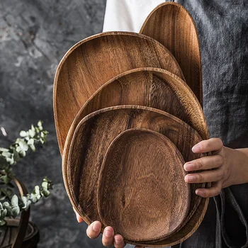 

Foods Dish Dessert Kitchen Plate Tray Irregular Oval Solid Wood Plate Fruit Dishes Saucer Tea Tray Dessert Tableware