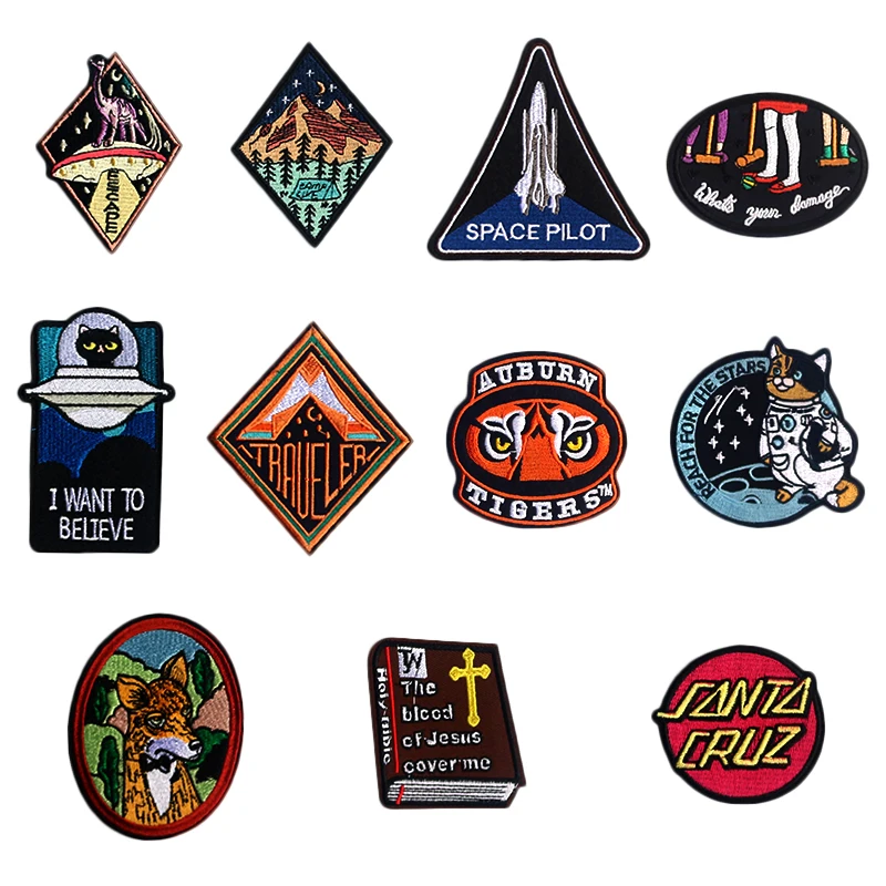 

Cat Dinosaur UFO Book Embroidered Patches Iron On For Clothing Hat DIY Stripes Applique Badge Stickers Jacket Clothes Accessorie
