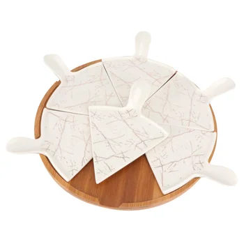 

1 Set Afternoon Tea Premium Dessert Plate Pizza Tray Bamboo Tray Large Separated Plate Triangle Pizza Plate