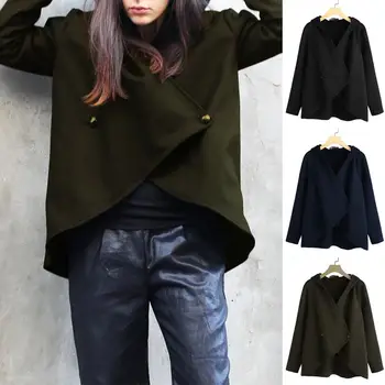 

Women's Double Breasted Coat 2019 ZANZEA Autumn Casual Hooded Irregular Sweatshirts Outwear Fashion Lapel Jackets Female Outwear
