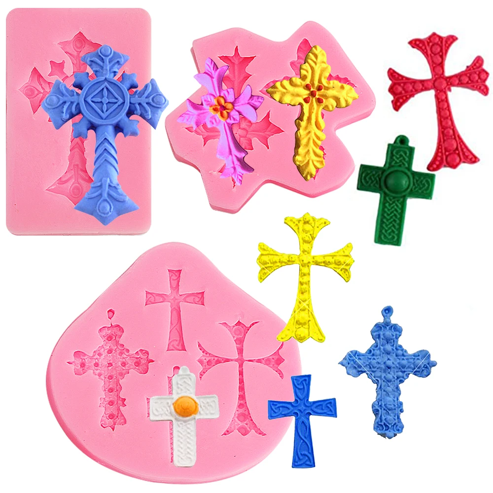 Religious cross fudge cake silicone mold fondant cross clay chocolate decoration tool epoxy resin mold